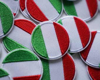 Italy Flag Embroidered Patch Round Badge, Iron On or Sew On