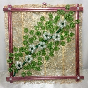 壁のホームデコレーションの花の構図 - ビーズワイヤーの花の木 - 壁にビーズの絵
