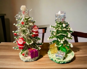 Christmas trees of beads handmade home decor - wire tree sculpture - Bonsai Christmas gift