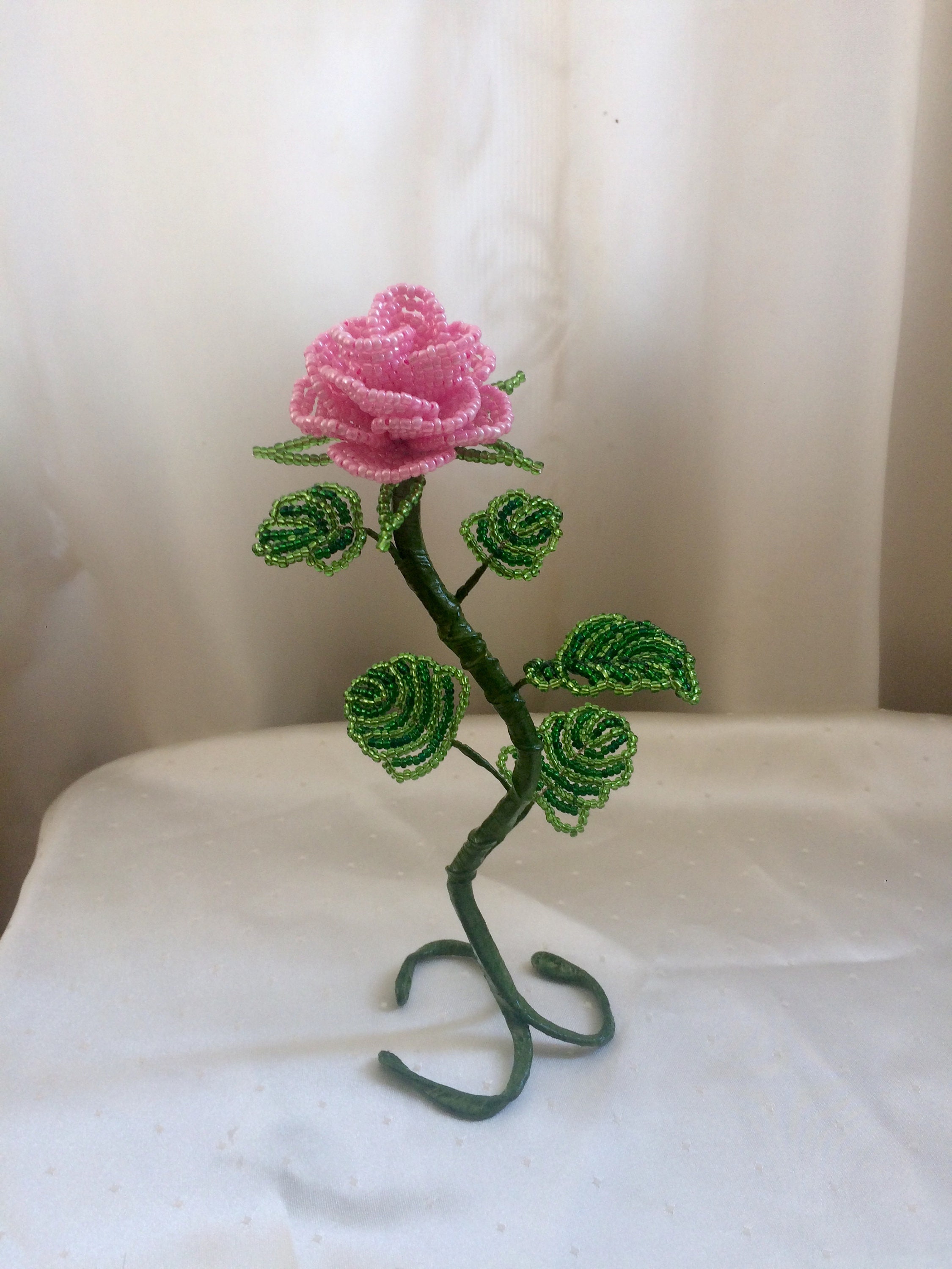 Beaded Pink Rose Handmade Home Decor - Wire Rose Tree