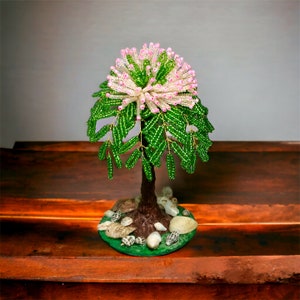 Blooming palm bead tree handmade for home decor - wire tree statue - beautiful bonsai gift