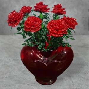Beaded wire Roses for vases - Home decor flowers arrangement - Crystal Flowers handmade - Beads Roses gift