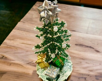 Christmas tree with the decoration handmade for home decor - miniature statue - Christmas bonsai gift