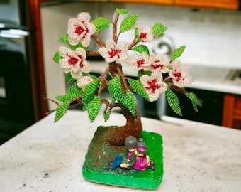 Sakura japanese tree for home decor - wire flowers tree sculpture - beaded bonsai gift