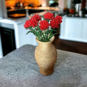 Bouquet of flowers - carnations flowers - flowers arrangement home decor - Crystal Flowers handmade - Beaded bouquet gift