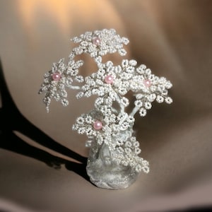 Beaded bonsai White Star tree handmade home decor - wire crystal bonsai sculpture - Beaded flowers tree gift