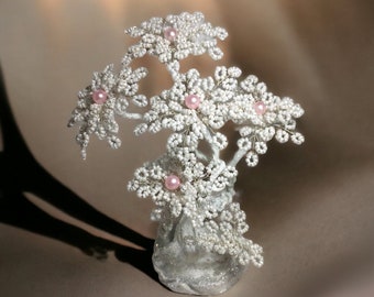 Fliwers of beads - Bonsai Tree Sculpture – White Star Crystal Decor - Luxury decor