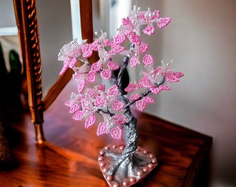 Crystal Tree Sakura - Wire beaded Sculpture – Handmade Bonsai Decor