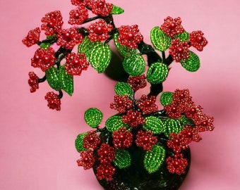 Blossom tree - Beaded Bonsai Tree Sculpture – Red Flower Home Decor