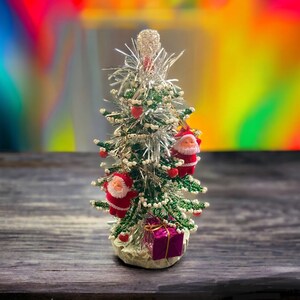 Mini Christmas tree of beads handmade home decor - wire tree sculpture - Bonsai Christmas gift