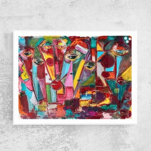 SOLD Sick society Medium abstract expressionist painting. Mixed media on ARCHES paper artwork, 100% cotton. Ready to hang. image 2