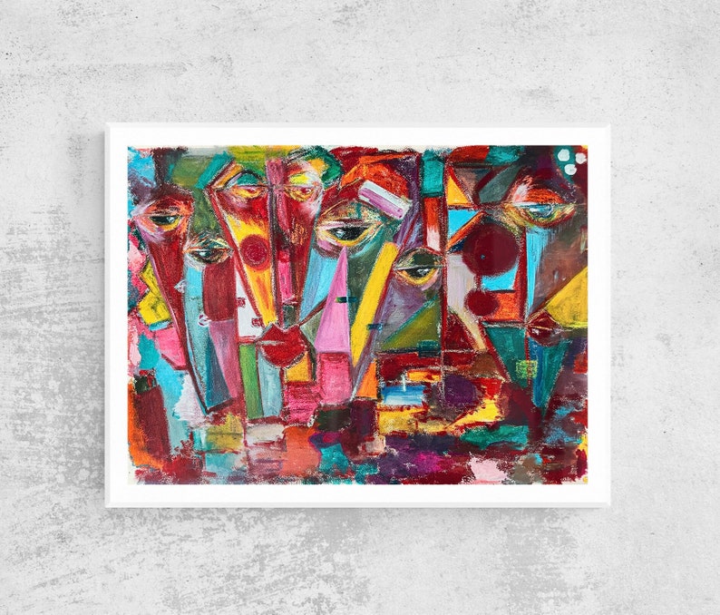 SOLD Sick society Medium abstract expressionist painting. Mixed media on ARCHES paper artwork, 100% cotton. Ready to hang. image 2