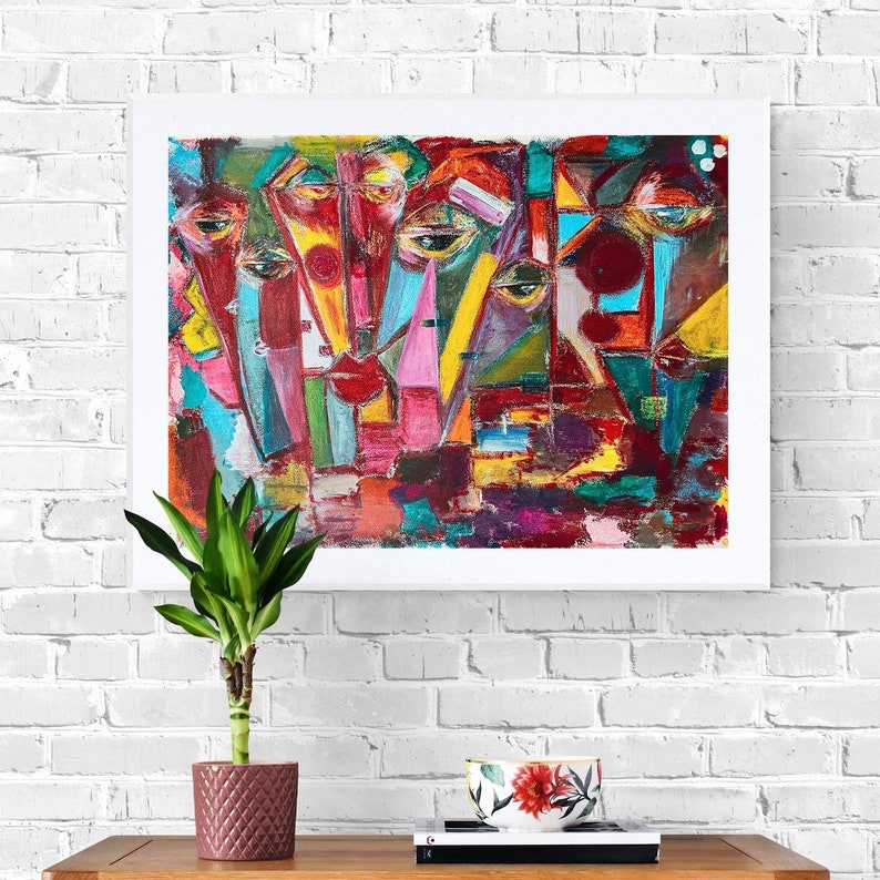 SOLD Sick society Medium abstract expressionist painting. Mixed media on ARCHES paper artwork, 100% cotton. Ready to hang. image 3