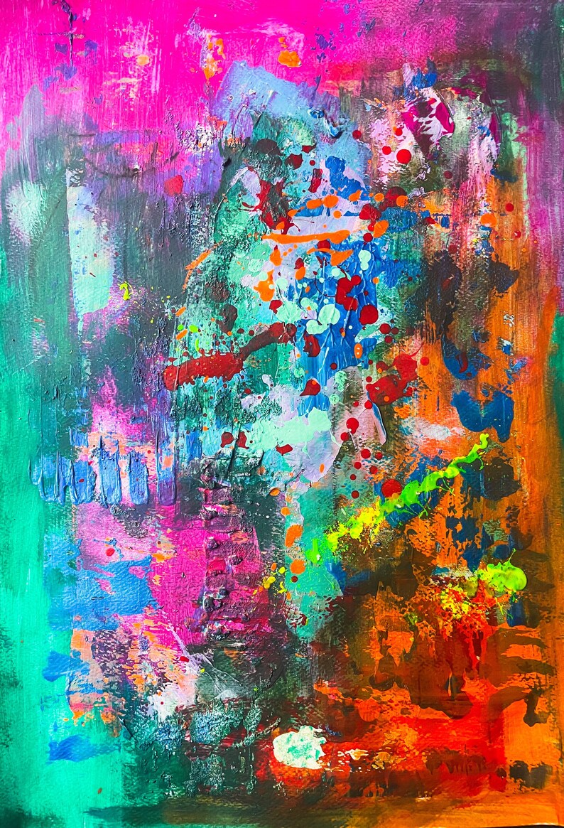 Fervency Medium abstract expressionist painting. Mixed media textured acrylic on hard paper artwork. Ready to hang. image 1