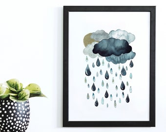 A4 Giclée Print - Raincloud Watercolour - Rain Cloud Wall Art - Rainy Day Print - Cloud Abstract Watercolour