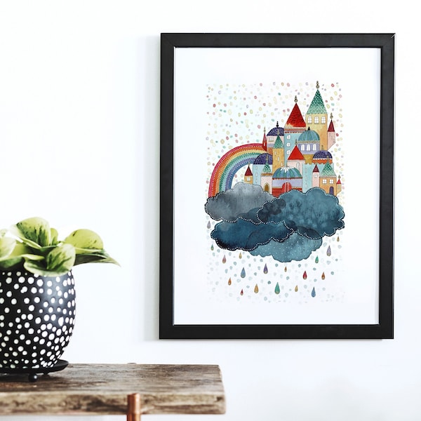 A4 Giclée Print - Over the Rainbow Watercolour Illustration, Rainbow Illustration, Rainbow Art Print, Rainbow Wall Art