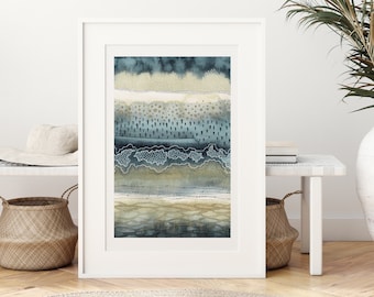 Sea Green Watercolor Stripe Art Print: Coastal Giclée (A3)