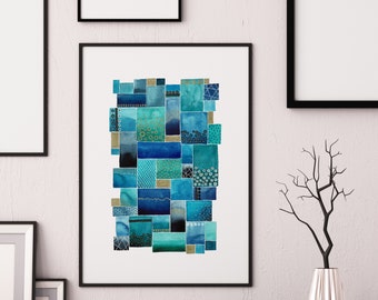 A3 Giclée print - Aqua Squares Watercolour