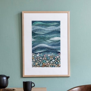 Stampa giclée a strisce di vetro marino – Arte costiera sulla spiaggia, A3