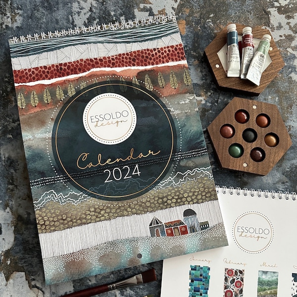 Essoldo Design Calendar, A4 Illustrated calendar, 2024 Art calendar, Calendar gift, 2024 Planner, Illustrated calendar