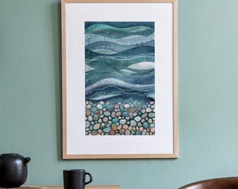 A3 Giclée print - Sea Glass Stripe, Beach Print, Beach Art, Seaside Art, Seaglass Art