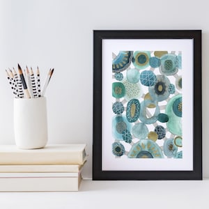 A4 Giclée Print - Blue, Green & Gold Abstract Watercolour