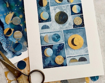 Moon Collage Giclée Print: Abstract Watercolor Lunar Art (A4)