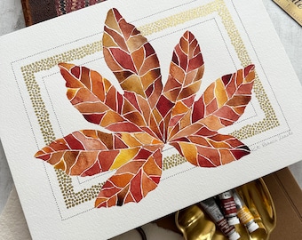A4 Original Watercolour Painting - Autumn Leaf Watercolour