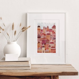 A4 Giclée Print - Tiny Village Abstract Watercolour