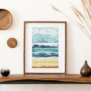 A3 Giclée print - Beachy Watercolour Stripes, Beach Print, Beach Art, Seaside Art