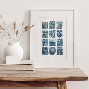 Stampa Giclée A4 - Seafoam & Aqua mosaico Acquerello, stampa artistica blu