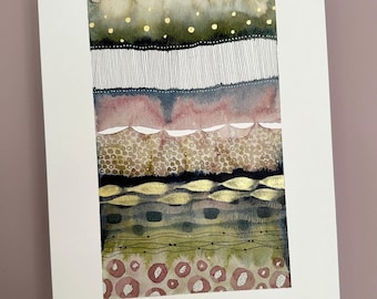 A4 Original Watercolour Painting: Pink & Green Abstract Art