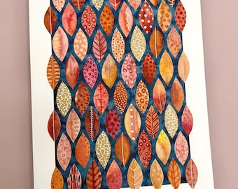 Hand Embellished Botanical Autumn Leaves Giclée Print – Botanical Fall Art, A3