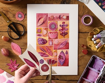 A4 Giclée Print - Botanical Blocks Abstract Watercolour Collage