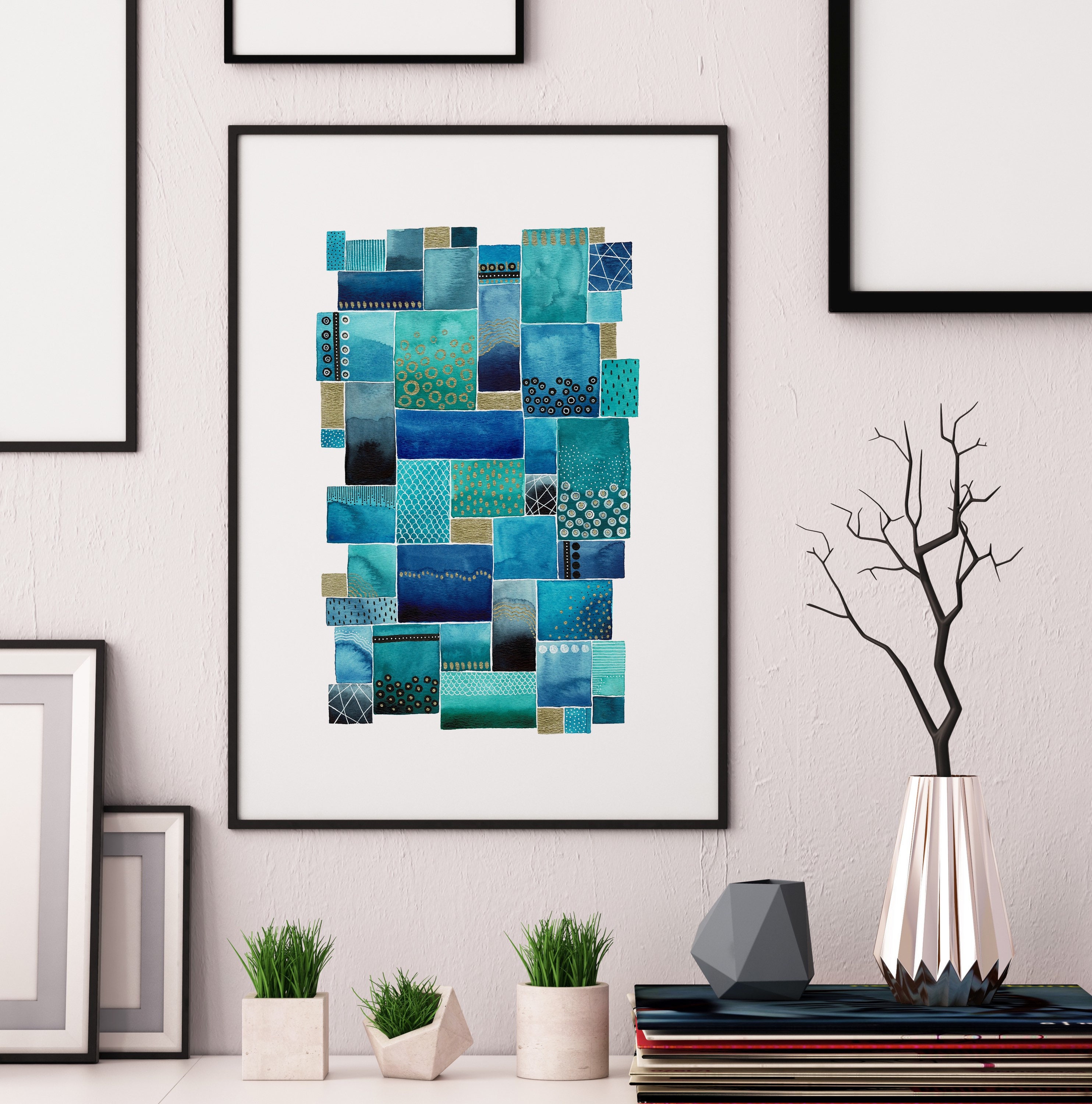 A3 ジクレープリント - アクアスクエア水彩画 - Etsy 日本