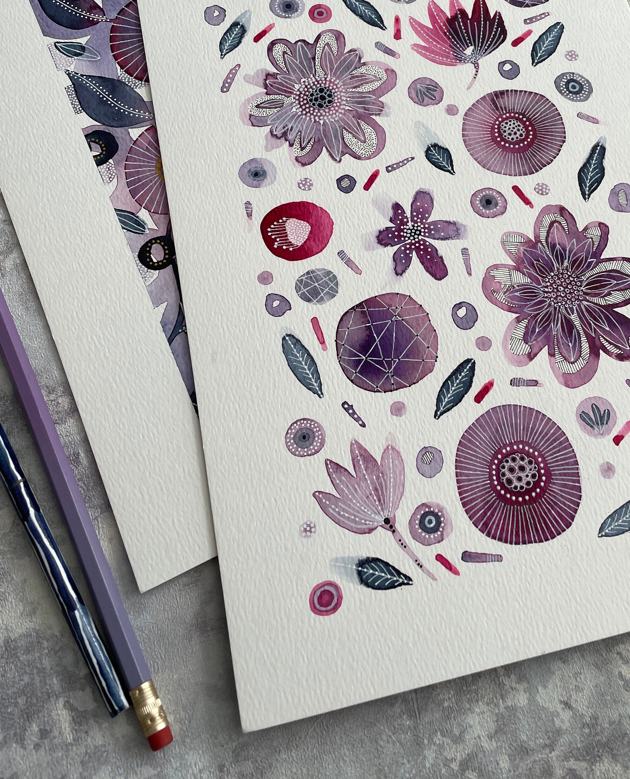 A4 Original Lavender Flower Field Watercolour - Etsy