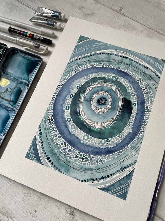 A3 Giclée Print Aqua Circles Abstract, Aqua Art Print, Turquoise Abstract  Watercolour 