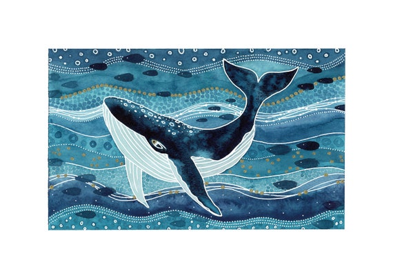 水彩クジラのジクレー版画：A4判 海のアート - Etsy 日本