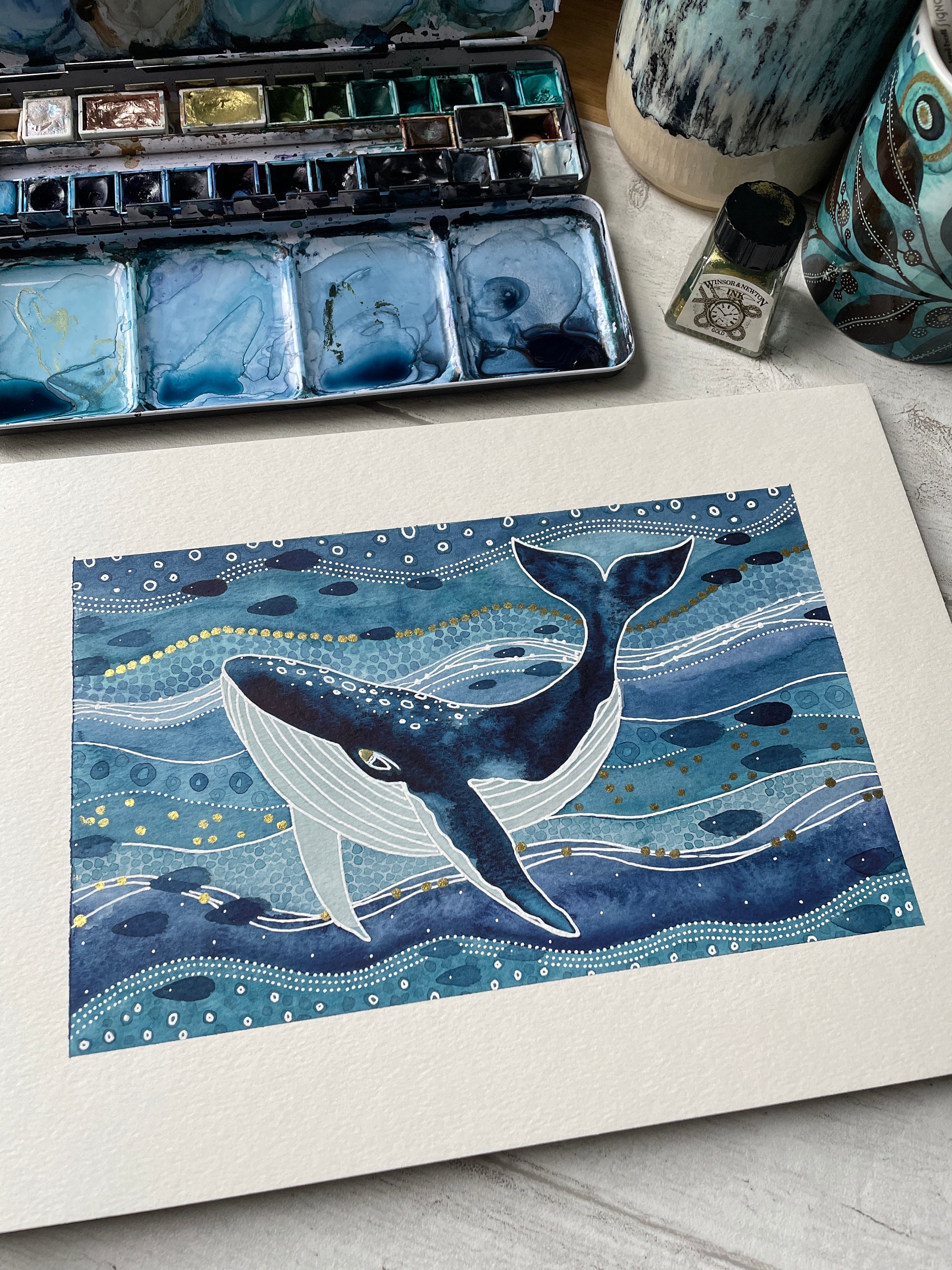 水彩クジラのジクレー版画：A4判 海のアート - Etsy 日本