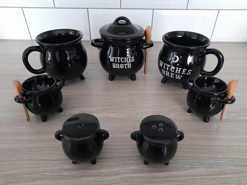 Witches Black Ceramic Cauldron Cruet Set Salt & Pepper Etsy UK