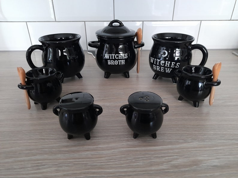 Witches Black Ceramic Cauldron Cruet Set Salt & Pepper Etsy UK