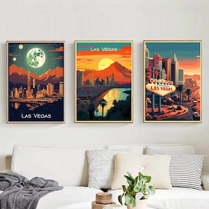 Póster de viaje de Las Vegas, arte de pared, póster de pared de Las Vegas, Nevada, decoración del hogar, póster de lienzo de Nevada, póster de diseñador de Las Vegas