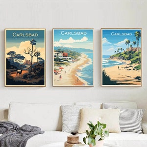 Poster di viaggio di Carlsbad California, arte della parete costiera vintage di Carlsbad California, arte della parete di viaggio retrò di Carlsbad, Carlsbad Poster Home Office