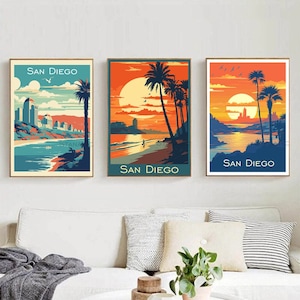 San Diego Travel Poster Print Wall Art San Diego California Wall Poster Home Decor San Diego Beach Gift Art Lovers California Poster Retro