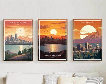 Póster de viaje de Salt Lake City, arte de pared, póster de pared de Salt Lake City, Utah, decoración del hogar, póster de lienzo de Salt Lake City, póster de diseñador, impresión