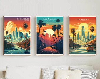Póster de viaje de Los Ángeles, impresión de arte de pared, póster de pared de Los Ángeles, California, decoración del hogar, Los Ángeles, EE. UU., California, póster para amantes de los regalos.