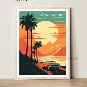 Affiche de voyage Californie impression Californie USA Californie affiche rétro vintage meilleur art mural cadeau de voyage illustration décoration de voyage
