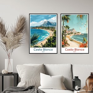Costa Blanca Spain Poster Travel Print Wall Costa Blanca Poster Wall Art Home Decor Canvas Spain Adventure Retro Travel Illustration