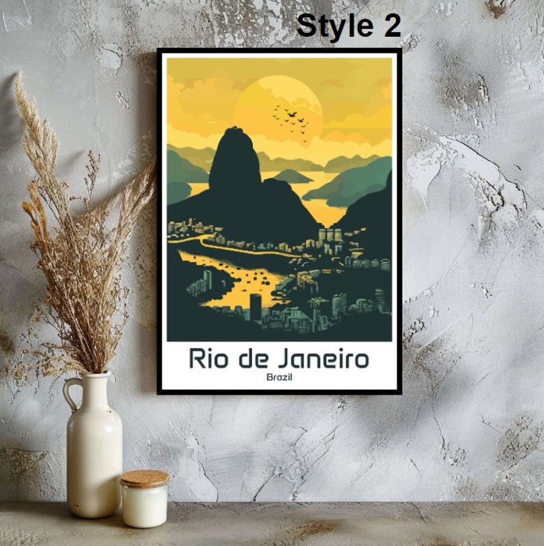Visit Rio Poster Rio De Janeiro Brazil Poster Travel Print Wall Brazil Rio De Janeiro ...