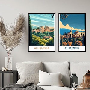 Alhambra Spain Poster Travel Print Alhambra Palace Andalusia Granada Wall Home Decor Canvas Travel Spain Illustrations Gift Decoration